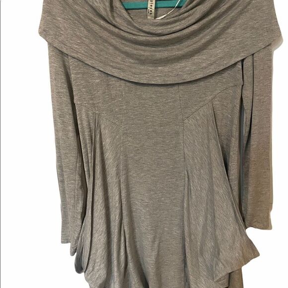 Pieces By Kensie Gray Heathered Cowl Neck Jersey Tunic • Deep Slouch Pockets - Picture 2 of 14